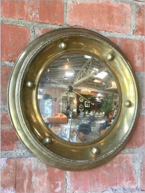 Vintage Italian Brass Porthole-Style Convex Mirror