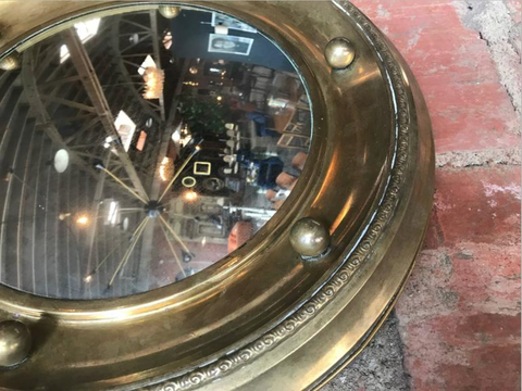 Vintage Italian Brass Porthole-Style Convex Mirror