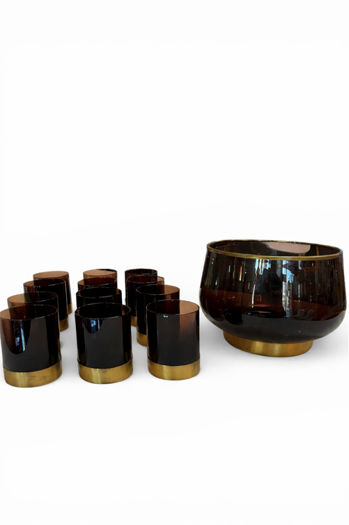 Italian Smoked Glass Bar Set with Ice Bucket and Tumblers, 1970s