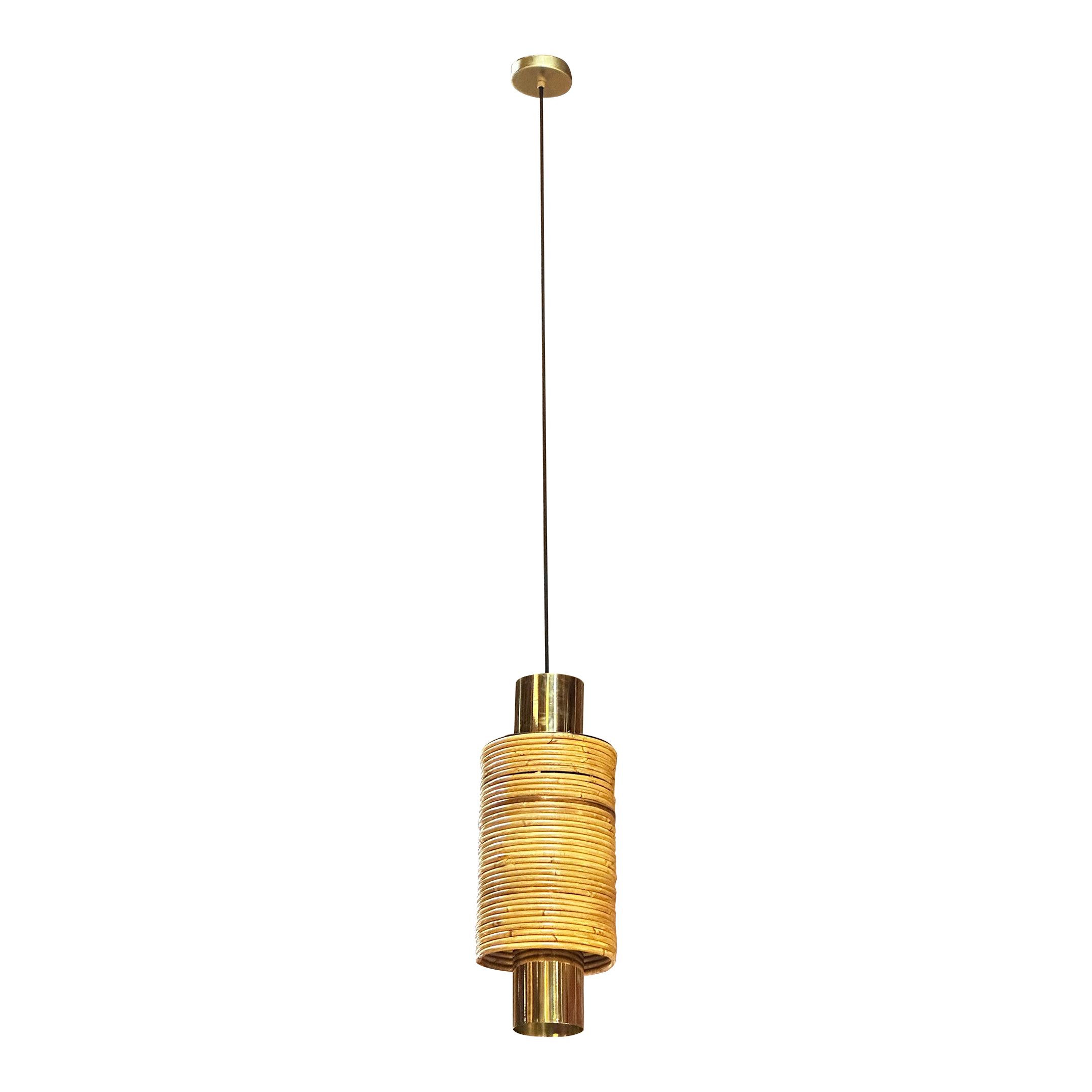 Handmade Italian Bamboo and Brass Pendant 1980s