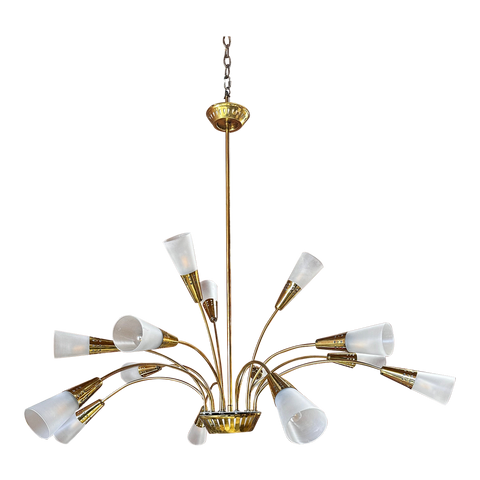 Mid Century Italian Brass Cascade Chandelier 1960s