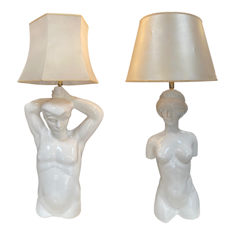 Pair Of 2 Italian Ceramic Sculpture Table Lamps 1960s