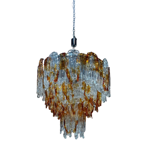 Italian Mazzega Murano Chandelier in Amber and Clear Glass 1960s