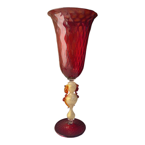 Vintage Italian Handcrafted Chalice in Blown Murano Red Glass