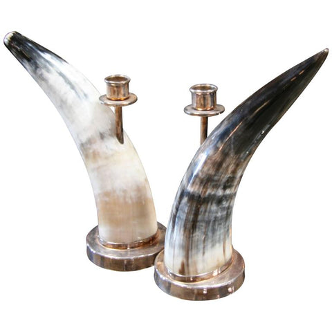 Italian 1970s Horn/Steel Candleholders