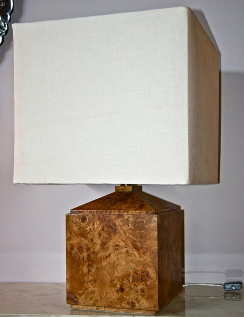 Italian 50's Wood Veneer Table Lamp