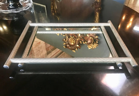 Italian Rectangular Tray with Spiral Silver Frame, 1960s