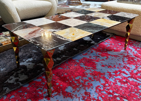 Mid Century Italian Marble And Brass Coffee table 1980s