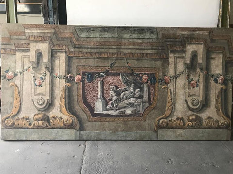 Rare Set of Four Italian 18th Century Panels, Gouache on Canvas