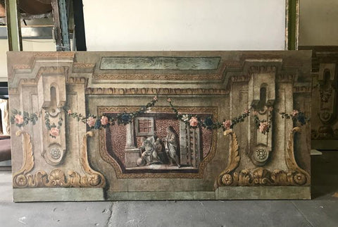 Rare Set of Four Italian 18th Century Panels, Gouache on Canvas