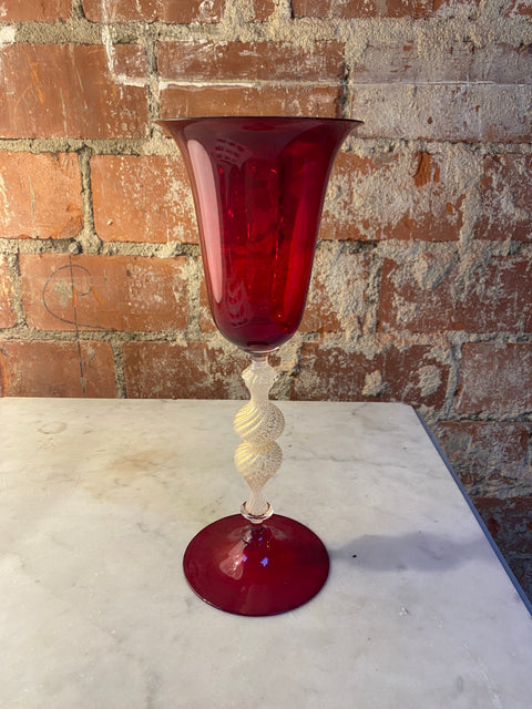 Beautiful Italian Handcrafted Chalice in Red Blown Murano Glass 1970