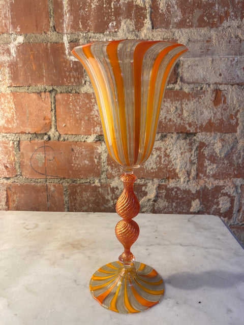 Beautiful Italian Handcrafted Chalice in Yellow Blown Murano Glass 1970