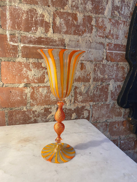 Beautiful Italian Handcrafted Chalice in Yellow Blown Murano Glass 1970