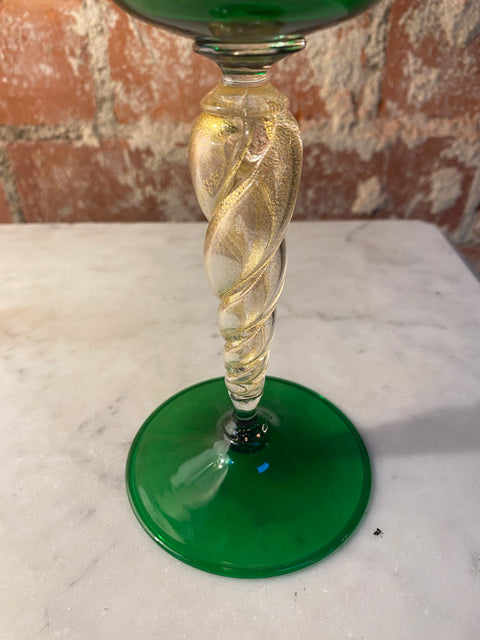 Italian Handcrafted Green Murano Chalice 1970