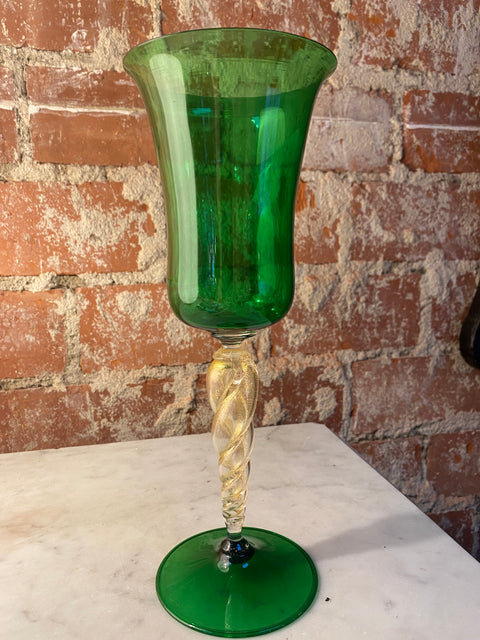 Italian Handcrafted Green Murano Chalice 1970