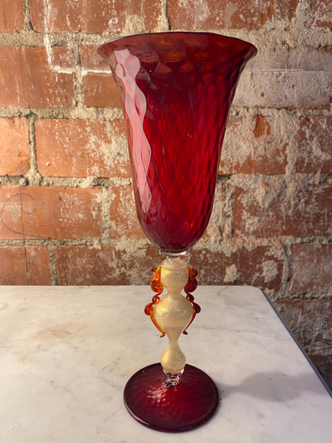 Vintage Italian Handcrafted Chalice in Blown Murano Red Glass