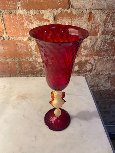 Vintage Italian Handcrafted Chalice in Blown Murano Red Glass