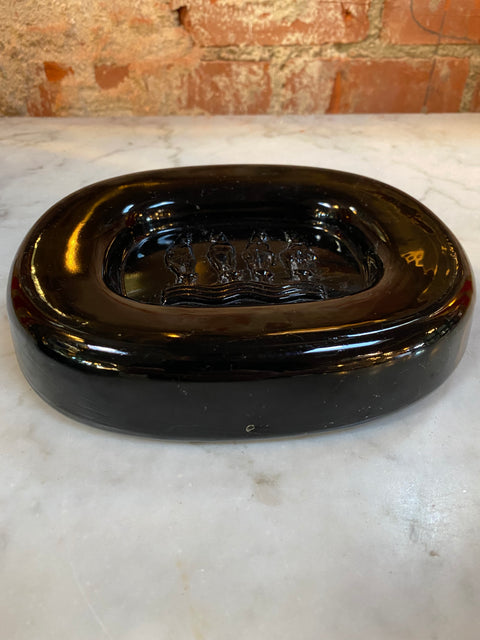 Vintage Murano Seguso Ashtray/Bowl Black w/Embossed Horses Italian 1950