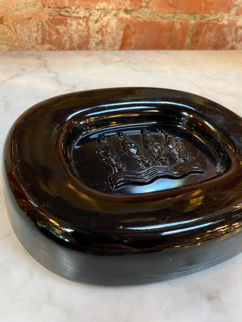 Vintage Murano Seguso Ashtray/Bowl Black w/Embossed Horses Italian 1950