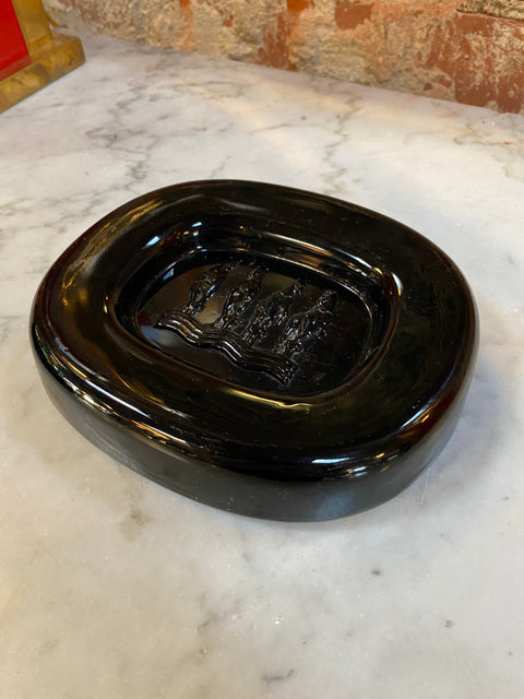 Vintage Murano Seguso Ashtray/Bowl Black w/Embossed Horses Italian 1950