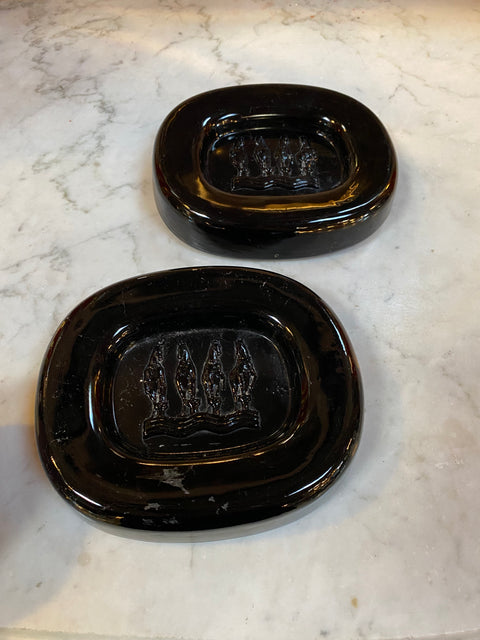 Vintage Murano Seguso Ashtray/Bowl Black w/Embossed Horses Italian 1950