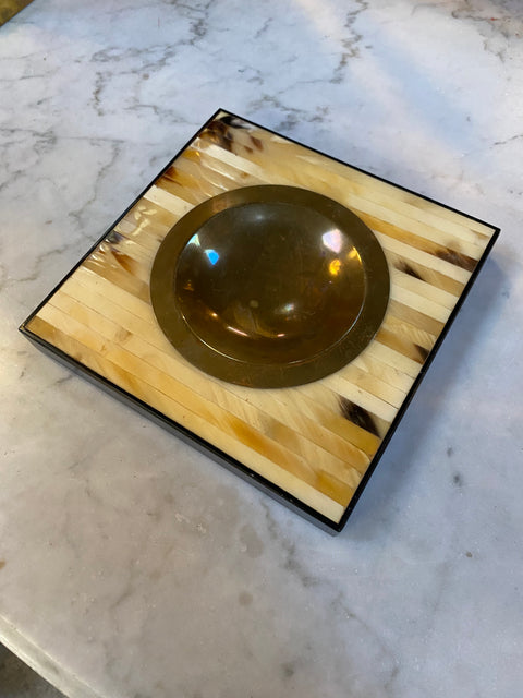 Beautiful Vintage Italian Wood and Brass Ashtray 1970