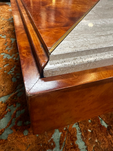 Mid Century Italian Wood and Marble Square Coffee Table 1970s