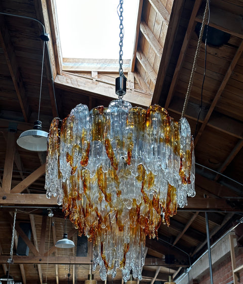 Italian Mazzega Murano Chandelier in Amber and Clear Glass 1960s