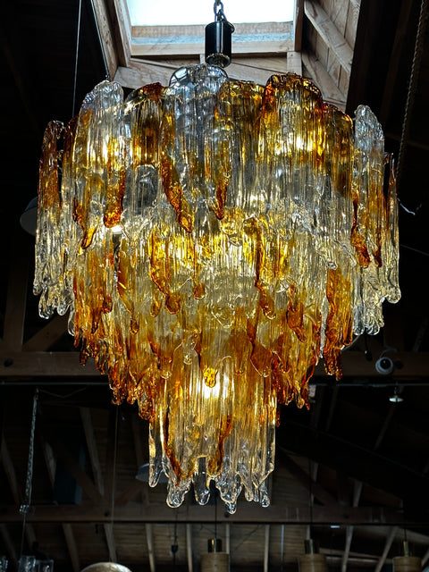 Italian Mazzega Murano Chandelier in Amber and Clear Glass 1960s