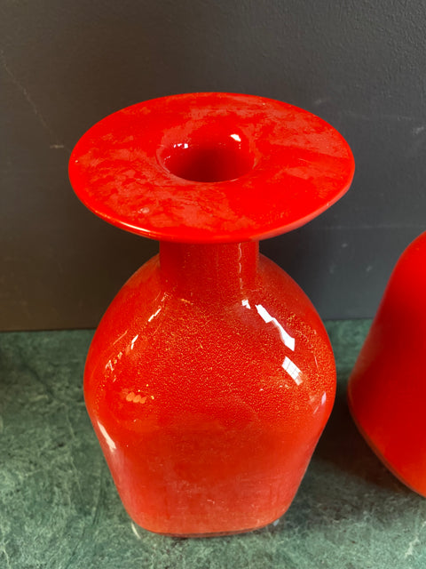 Pair of 2 Vintage Glass Red Decanters 1960s