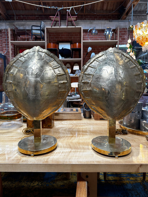 Mid century Italian Fully Brass Shell Table Lamps 1960s