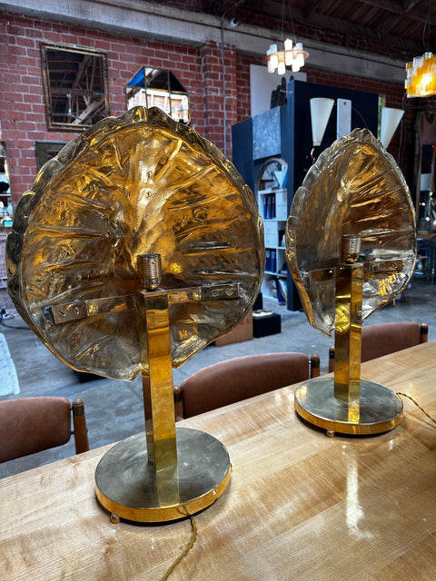 Mid century Italian Fully Brass Shell Table Lamps 1960s