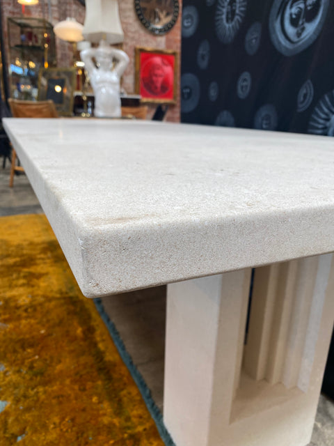 1980s Italian White Marble Dust Dining Table