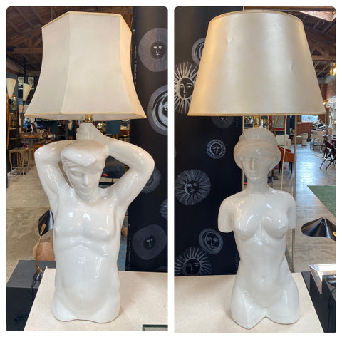 Pair Of 2 Italian Ceramic Sculpture Table Lamps 1960s