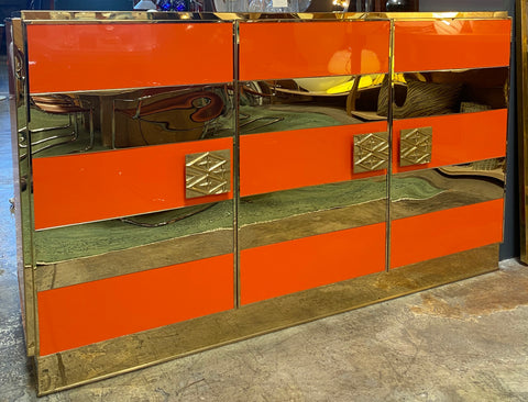 1970s Italian Art Deco Orange Cabinet / Credenza