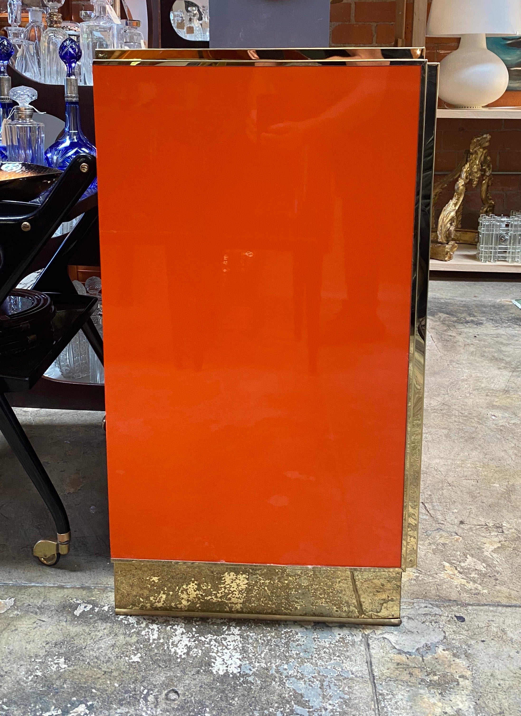 1970s Italian Art Deco Orange Cabinet / Credenza