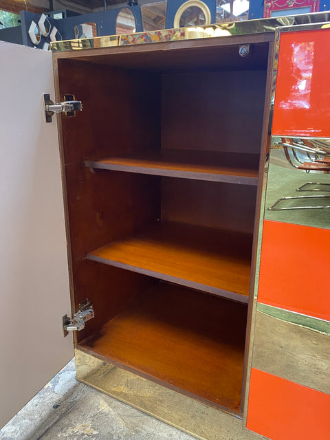 1970s Italian Art Deco Orange Cabinet / Credenza