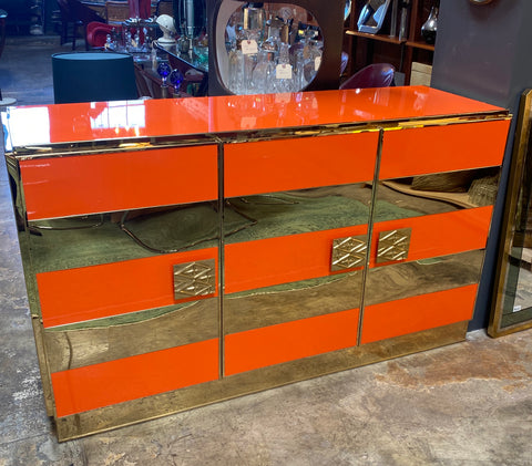 1970s Italian Art Deco Orange Cabinet / Credenza