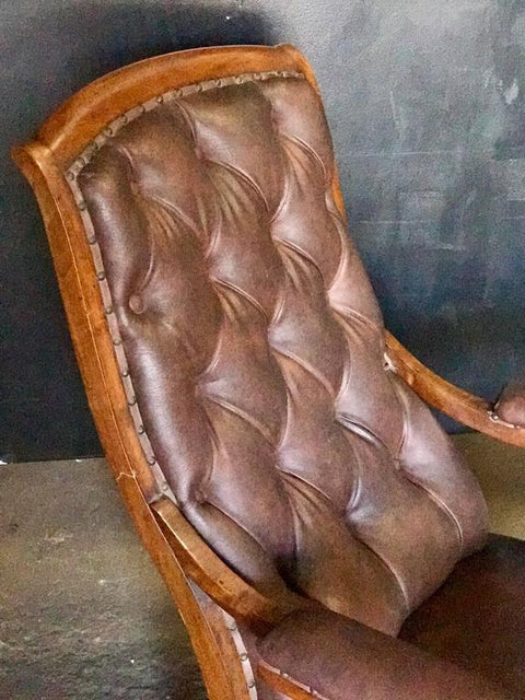 Italian Tufted Leather and Walnut Bergère