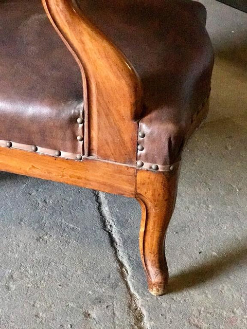 Italian Tufted Leather and Walnut Bergère