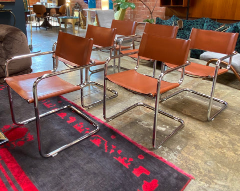 Pair of 6 Mart Stam Italian Leather Armchairs, 1950s