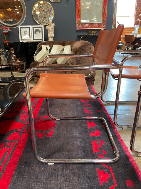 Pair of 6 Mart Stam Italian Leather Armchairs, 1950s