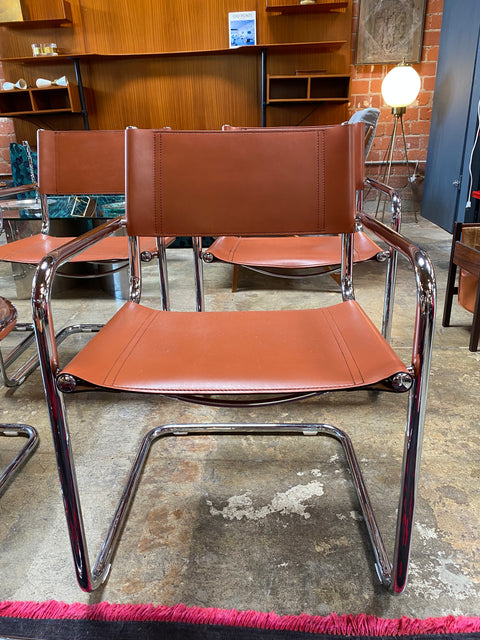 Pair of 6 Mart Stam Italian Leather Armchairs, 1950s