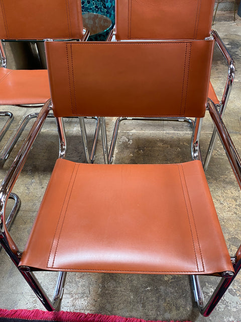 Pair of 6 Mart Stam Italian Leather Armchairs, 1950s