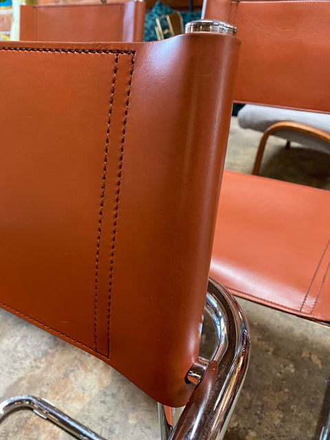 Pair of 6 Mart Stam Italian Leather Armchairs, 1950s