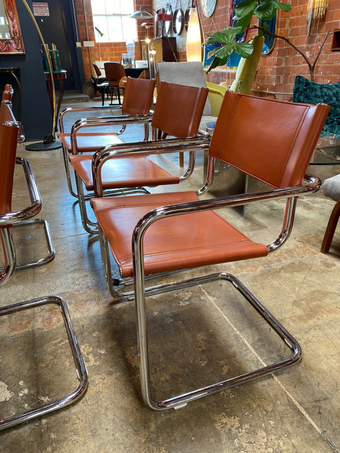 Pair of 6 Mart Stam Italian Leather Armchairs, 1950s