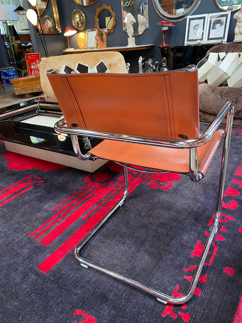 Pair of 6 Mart Stam Italian Leather Armchairs, 1950s