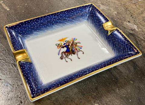 1980's Vintage Hermes Rare Blue Porcelain Fan Ashtray