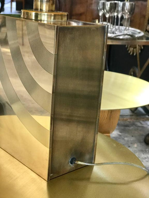 Italian 1960s Brass Table Lamp with Striped Detail