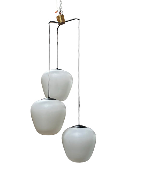 Stilnovo Chandelier in Opaline Glass Italy 1960s